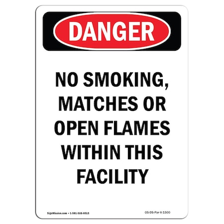 Signmission OSHA Danger, Portrait No Smoking W/in This Facility, 18in X 12in Aluminum, 12" W, 18" L, Portrait OS-DS-A-1218-V-1500